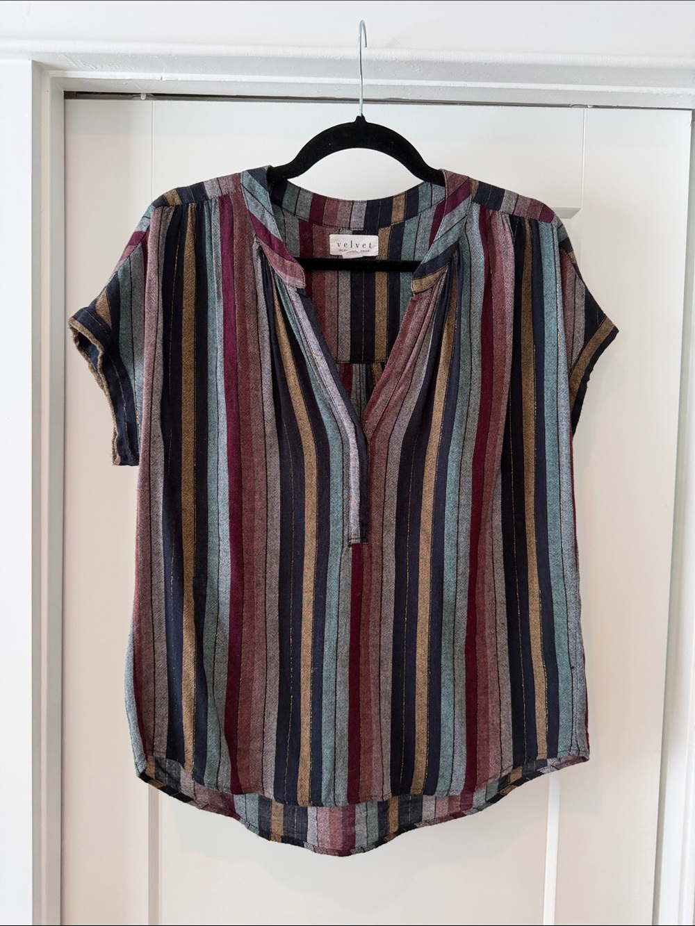 Velvet by Graham & Spencer Multicolor Striped Short Sleeve Top